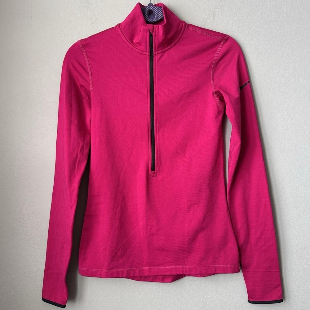 Nike Pro Dri-FIT Shirt Womens Small Pink 1/4 Zip Mock Neck Running Top Athletic